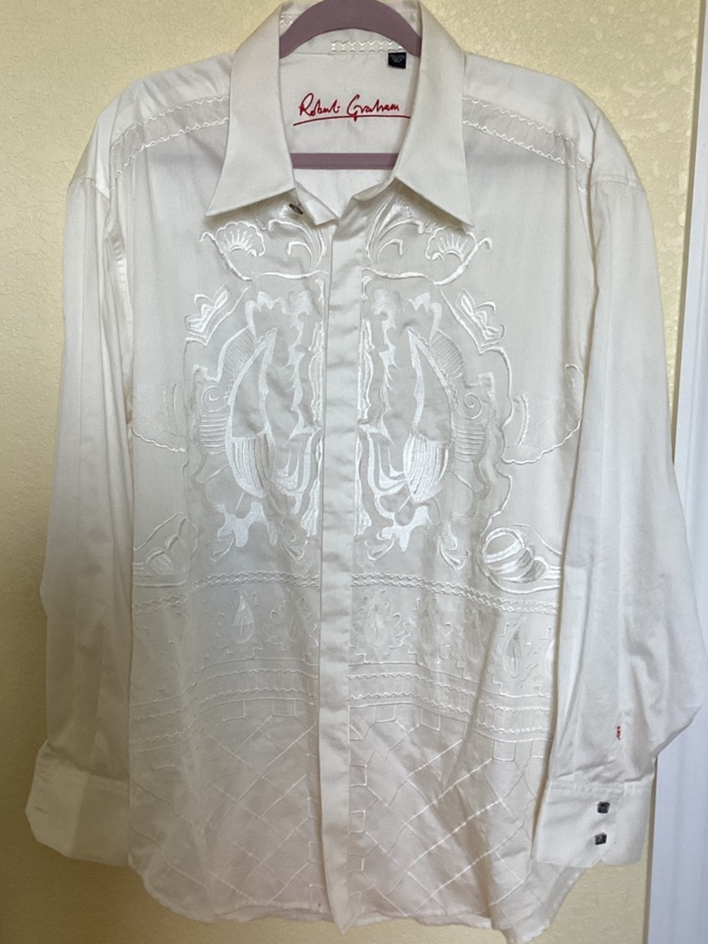 Robert Graham White Embroidered Long-Sleeve Dress Shirt